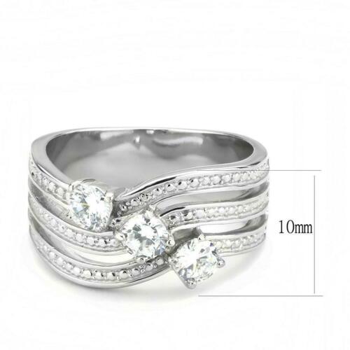 Jewellery Kingdom Ladies Band Cubic Zirconia 3 Solitaires Trio Stainless Steel 3CT Ring (Silver) - Jewelry Rings - British D'sire