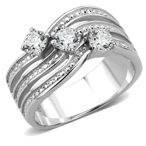 Jewellery Kingdom Ladies Band Cubic Zirconia 3 Solitaires Trio Stainless Steel 3CT Ring (Silver) - Jewelry Rings - British D'sire