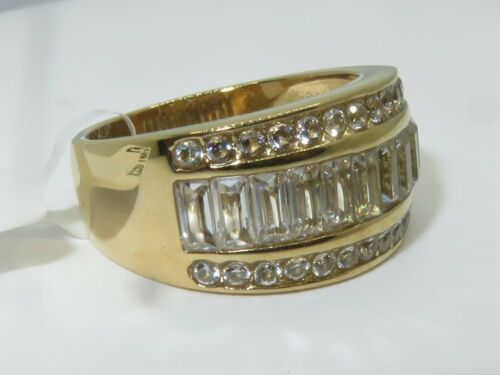 Jewellery Kingdom Ladies Band Cz Emerald Cut 11mm Wide Steel 18kt Gold Ring - Jewelry Rings - British D'sire Main image
