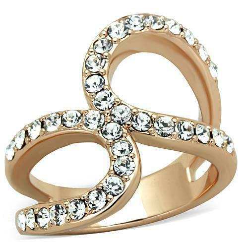 Jewellery Kingdom Ladies Band Cz Flat 14kt Steel Pretty Elegant Ring (Rose Gold) - Jewelry Rings - British D'sire Main image