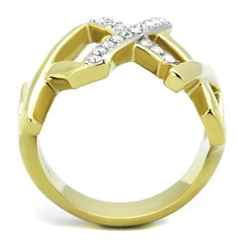 Jewellery Kingdom Ladies Band Cz Wide 18kt Steel Cross Contemporary Ring (Gold) - Jewelry Rings - British D'sire