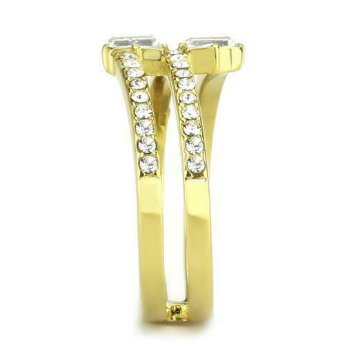 Jewellery Kingdom Ladies Band Emerald Cut Pave Cubic Zirconia Accents 18kt Steel Ring (Gold) - Jewelry Rings - British D'sire Main image