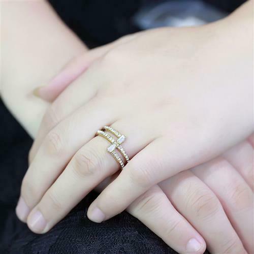 Jewellery Kingdom Ladies Band Emerald Cut Pave Cubic Zirconia Accents 18kt Steel Ring (Gold) Secondary image