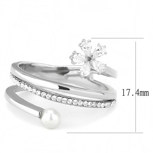 Jewellery Kingdom Ladies Band Flower Pearl Pear Sparkling Stainless Steel Ring (Silver) Secondary image