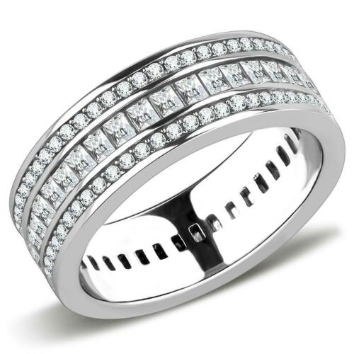 Jewellery Kingdom Ladies Band Full Eternity Cubic Zirconia Stainless Steel Emerald (Silver) - Jewelry Rings - British D'sire