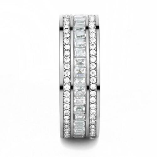 Jewellery Kingdom Ladies Band Full Eternity Cubic Zirconia Stainless Steel Emerald (Silver) - Jewelry Rings - British D'sire