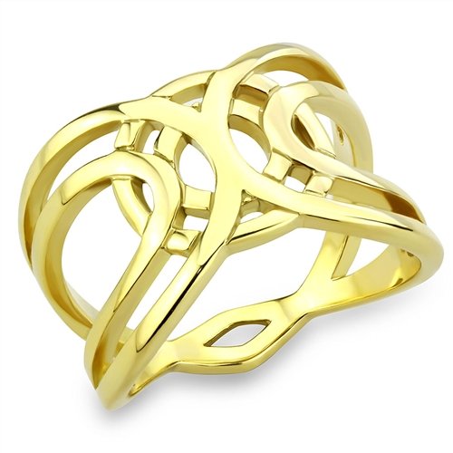 Jewellery Kingdom Ladies Band No Stone Fancy Setting Flat 18kt Stainless Steel Ring (Gold) - Jewelry Rings - British D'sire Main image