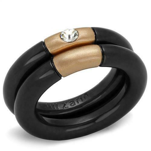 Jewellery Kingdom Ladies Band Set Rose Gold Jill Zarin Designer 2pcs CZ Stacking Bands Black Secondary image