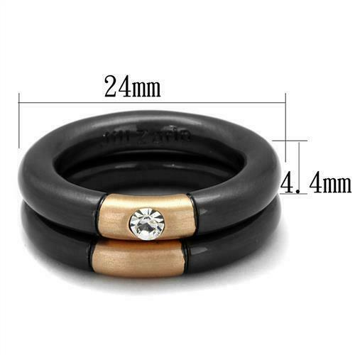 Jewellery Kingdom Ladies Band Set Rose Gold Jill Zarin Designer 2pcs CZ Stacking Bands Black - Jewelry Rings - British D'sire Main image