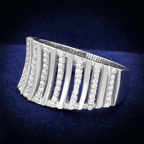 Jewellery Kingdom Ladies Band Sterling Silver Pave Cubic Zirconia Stamped Open Ring - Jewelry Rings - British D'sire