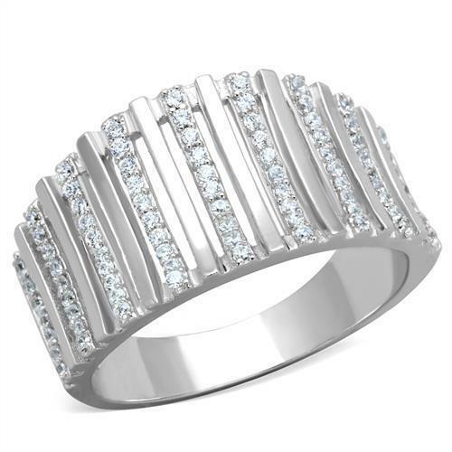 Jewellery Kingdom Ladies Band Sterling Silver Pave Cubic Zirconia Stamped Open Ring - Jewelry Rings - British D'sire Main image
