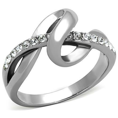 Jewellery Kingdom Ladies Band Swirl Cz Pave Stainless Steel Ring (Silver) - Jewelry Rings - British D'sire Main image