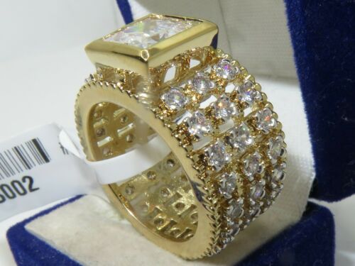 Jewellery Kingdom Ladies Band Wide Full Eternity Cz 18kt Triple Princess Ring (Gold) - Jewelry Rings - British D'sire