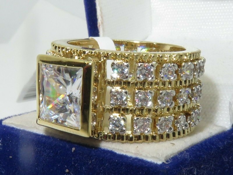 Jewellery Kingdom Ladies Band Wide Full Eternity Cz 18kt Triple Princess Ring (Gold) - Jewelry Rings - British D'sire