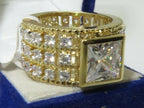 Jewellery Kingdom Ladies Band Wide Full Eternity Cz 18kt Triple Princess Ring (Gold) - Jewelry Rings - British D'sire