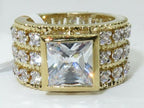 Jewellery Kingdom Ladies Band Wide Full Eternity Cz 18kt Triple Princess Ring (Gold) - Jewelry Rings - British D'sire