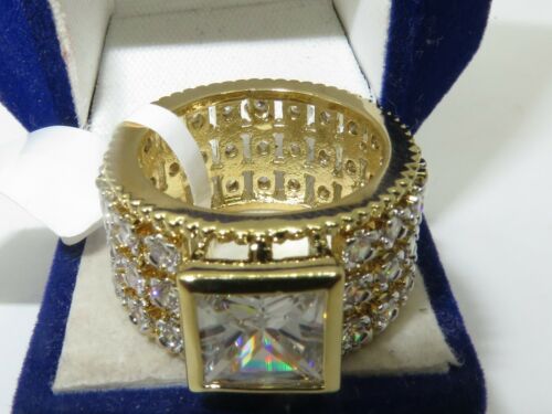 Jewellery Kingdom Ladies Band Wide Full Eternity Cz 18kt Triple Princess Ring (Gold) - Jewelry Rings - British D'sire