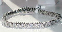 Jewellery Kingdom Ladies Bar Set 7 Inch Simulated Diamonds Tennis Bracelet (Silver) - Earrings - British D'sire