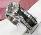 Jewellery Kingdom Ladies Bezel Band Cubic Zirconia Stainless Steel Ring (Silver) - Jewelry Rings - British D'sire