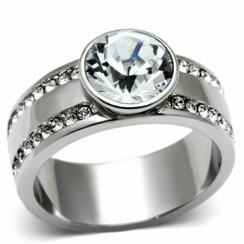 Jewellery Kingdom Ladies Bezel Band Cubic Zirconia Stainless Steel Ring (Silver) - Jewelry Rings - British D'sire