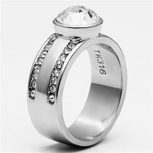 Jewellery Kingdom Ladies Bezel Band Cubic Zirconia Stainless Steel Ring (Silver) - Jewelry Rings - British D'sire