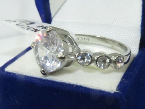 Jewellery Kingdom Ladies Bezel Cubic Zirconia Solitaire 5 Carat Accents Stainless Steel Ring (Silver) - Jewelry Rings - British D'sire Main image