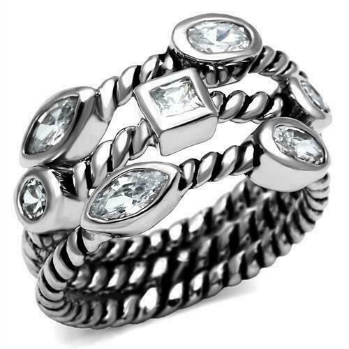 Jewellery Kingdom Ladies Bezel Stacking Blackened Band Stainless Steel Rope Ring - Jewelry Rings - British D'sire