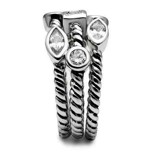 Jewellery Kingdom Ladies Bezel Stacking Blackened Band Stainless Steel Rope Ring - Jewelry Rings - British D'sire