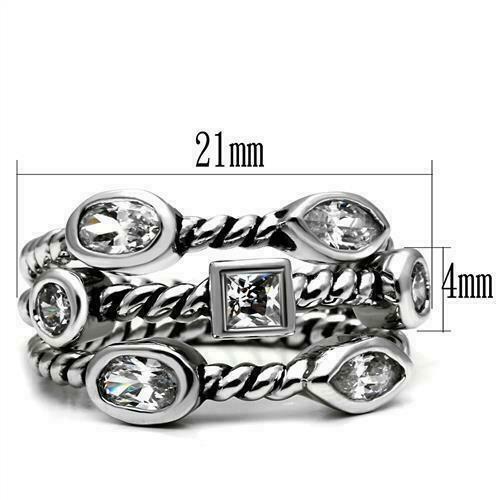 Jewellery Kingdom Ladies Bezel Stacking Blackened Band Stainless Steel Rope Ring - Jewelry Rings - British D'sire