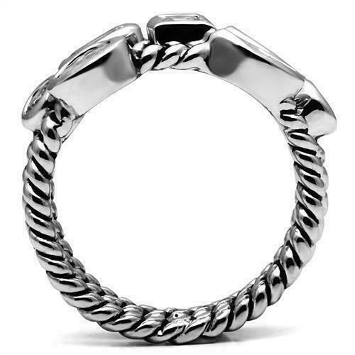 Jewellery Kingdom Ladies Bezel Stacking Blackened Band Stainless Steel Rope Ring - Jewelry Rings - British D'sire