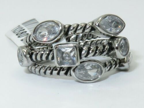 Jewellery Kingdom Ladies Bezel Stacking Blackened Band Stainless Steel Rope Ring - Jewelry Rings - British D'sire