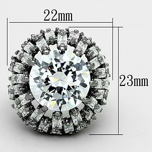 Jewellery Kingdom Ladies Big Dome Emerald Cocktail Cz Ruthenium 20 carat Statement Ring (Silver) Secondary image