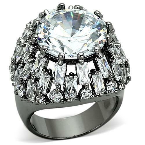 Jewellery Kingdom Ladies Big Dome Emerald Cocktail Cz Ruthenium 20 carat Statement Ring (Silver) - Jewelry Rings - British D'sire