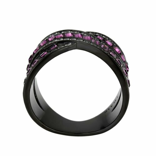 Jewellery Kingdom Ladies Black Amethyst Crossover Princess Band Cubic Zirconia Ring - Jewelry Rings - British D'sire