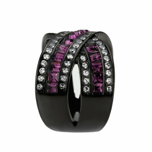 Jewellery Kingdom Ladies Black Amethyst Crossover Princess Band Cubic Zirconia Ring - Jewelry Rings - British D'sire