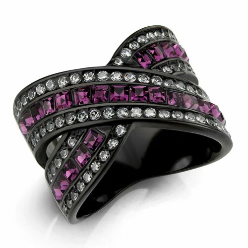 Jewellery Kingdom Ladies Black Amethyst Crossover Princess Band Cubic Zirconia Ring - Jewelry Rings - British D'sire