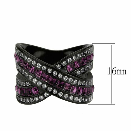Jewellery Kingdom Ladies Black Amethyst Crossover Princess Band Cubic Zirconia Ring - Jewelry Rings - British D'sire Main image