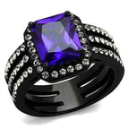 Jewellery Kingdom Ladies Black Amethyst Purple Emerald Stainless Steel Cz 6 Carat Ring - Jewelry Rings - British D'sire