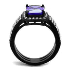 Jewellery Kingdom Ladies Black Amethyst Purple Emerald Stainless Steel Cz 6 Carat Ring - Jewelry Rings - British D'sire