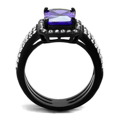 Jewellery Kingdom Ladies Black Amethyst Purple Emerald Stainless Steel Cz 6 Carat Ring - Jewelry Rings - British D'sire