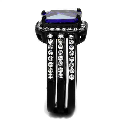 Jewellery Kingdom Ladies Black Amethyst Purple Emerald Stainless Steel Cz 6 Carat Ring - Jewelry Rings - British D'sire