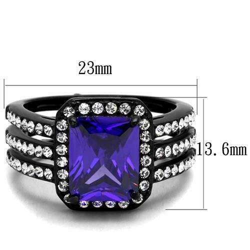 Jewellery Kingdom Ladies Black Amethyst Purple Emerald Stainless Steel Cz 6 Carat Ring Secondary image