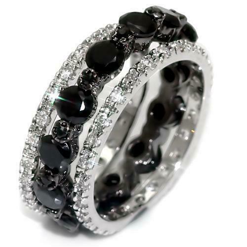 Jewellery Kingdom Ladies Black Band 3pcs Set Cz Rhodium + Ruthenium Full Eternity Ring - Jewelry Rings - British D'sire Main image