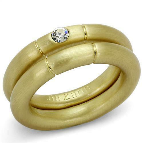 Jewellery Kingdom Ladies Black Band Set Matt Gold Stacking Jill Zarin Designer 2pcs Cz Bands - Jewelry Rings - British D'sire