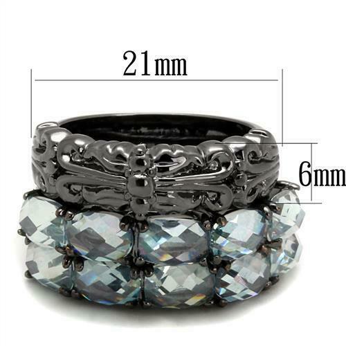Jewellery Kingdom Ladies Black Bands Set Cz Oval Stacking Colbalt Black Steel Cz 3pcs Rings Secondary image