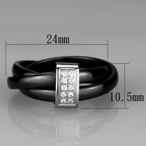 Jewellery Kingdom Ladies Black Ceramic Band Russian Cz Stainless Steel Interlocking Rings Secondary image