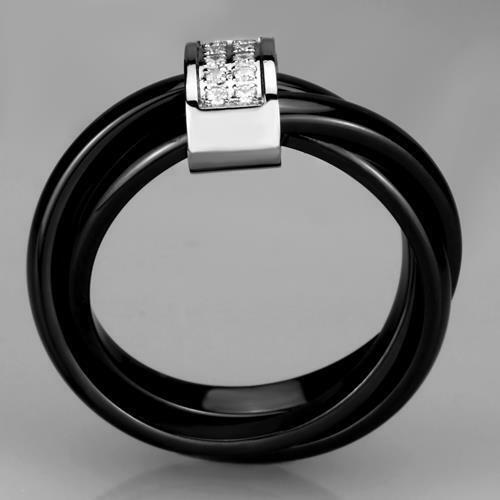 Jewellery Kingdom Ladies Black Ceramic Band Russian Cz Stainless Steel Interlocking Rings - Jewelry Rings - British D'sire
