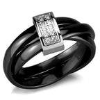 Jewellery Kingdom Ladies Black Ceramic Band Russian Cz Stainless Steel Interlocking Rings - Jewelry Rings - British D'sire