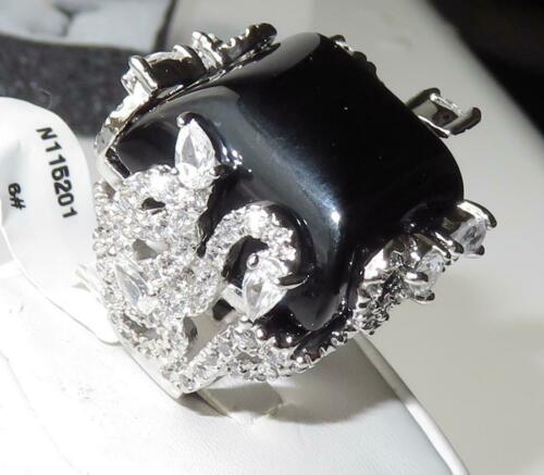 Jewellery Kingdom Ladies Black Cocktail Cz 4 Carat Statement Jet Square Rhodium Silver Ring - Jewelry Rings - British D'sire