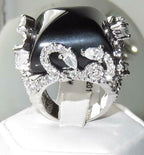 Jewellery Kingdom Ladies Black Cocktail Cz 4 Carat Statement Jet Square Rhodium Silver Ring - Jewelry Rings - British D'sire